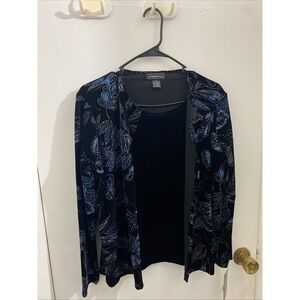 Elementz Women Top M Black Velvet Blue Sparkle Whimsigoth Y2K Evening Dark Fairy